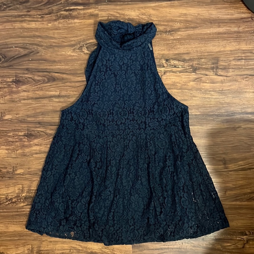 Entro navy lace high neck flowy babydoll style top